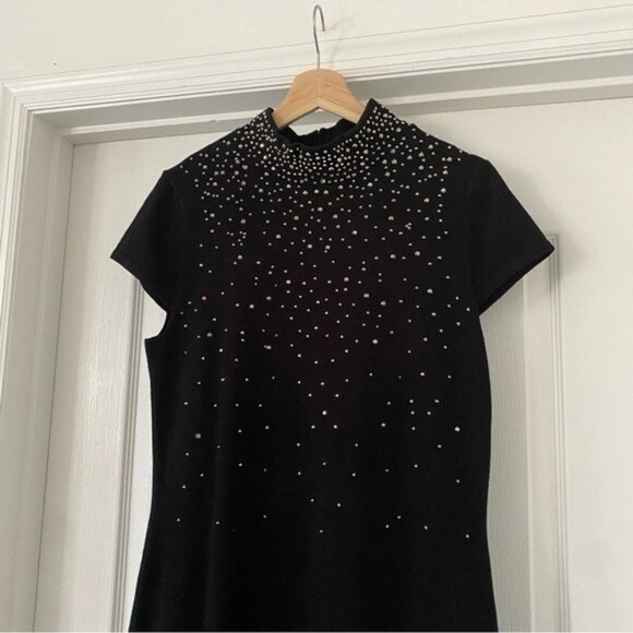 ELIZA J NEW Holiday Rhinestone Embellished Stretch Crepe Dress Sz Large Evening - Picture 3 of 8